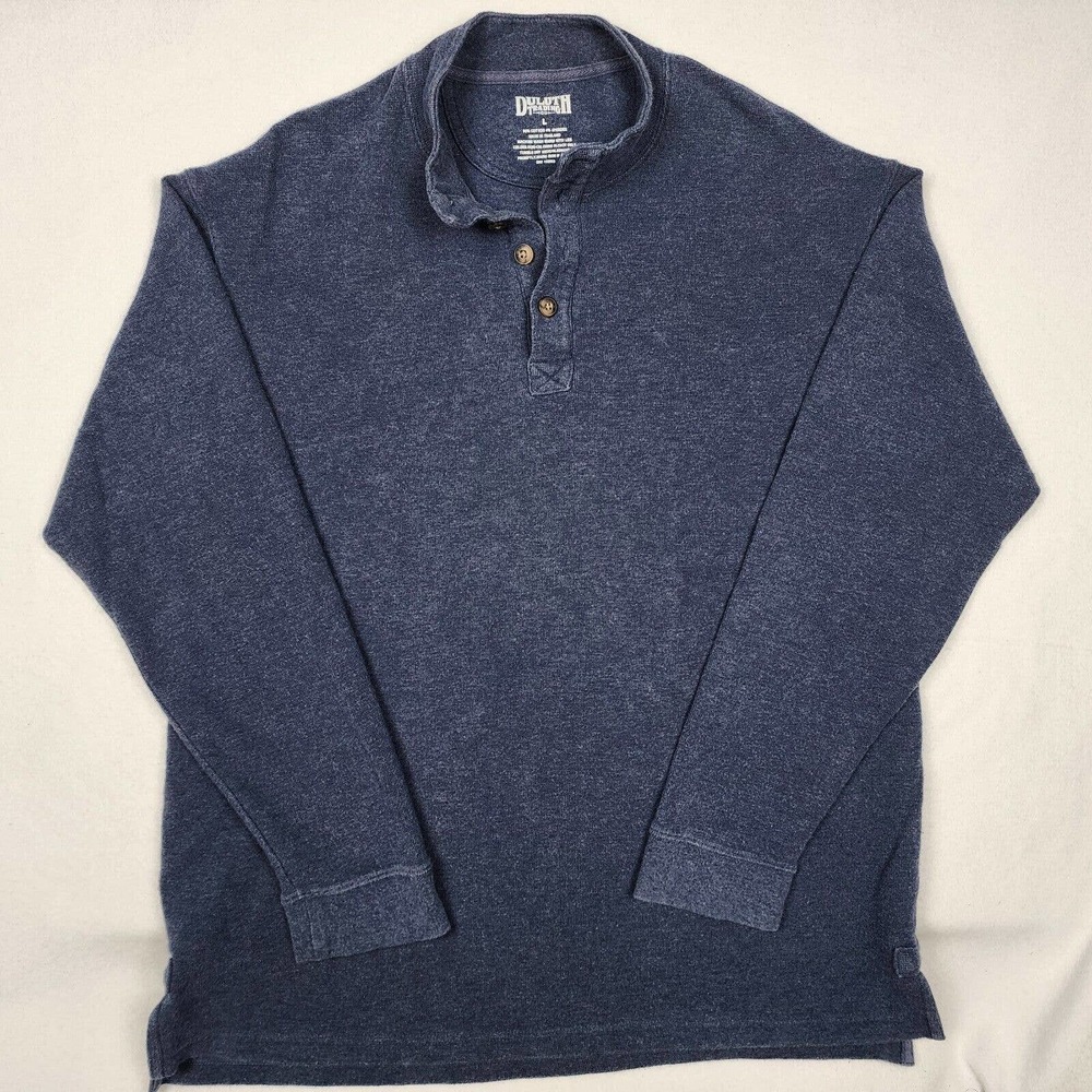 ✅ Duluth Trading Co. Shirt Blue Loophole 1/4 Button Mock Neck Pullover Size L